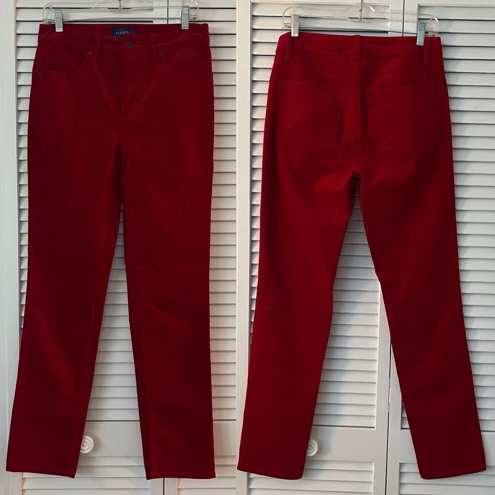 Talbots Red High waist straight leg corduroy pants, size 29, cotton blend.